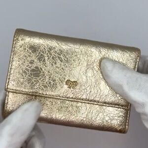Anya Hindmarch Gold Metallic Trifold Wallet Leather 4.8x3.2”